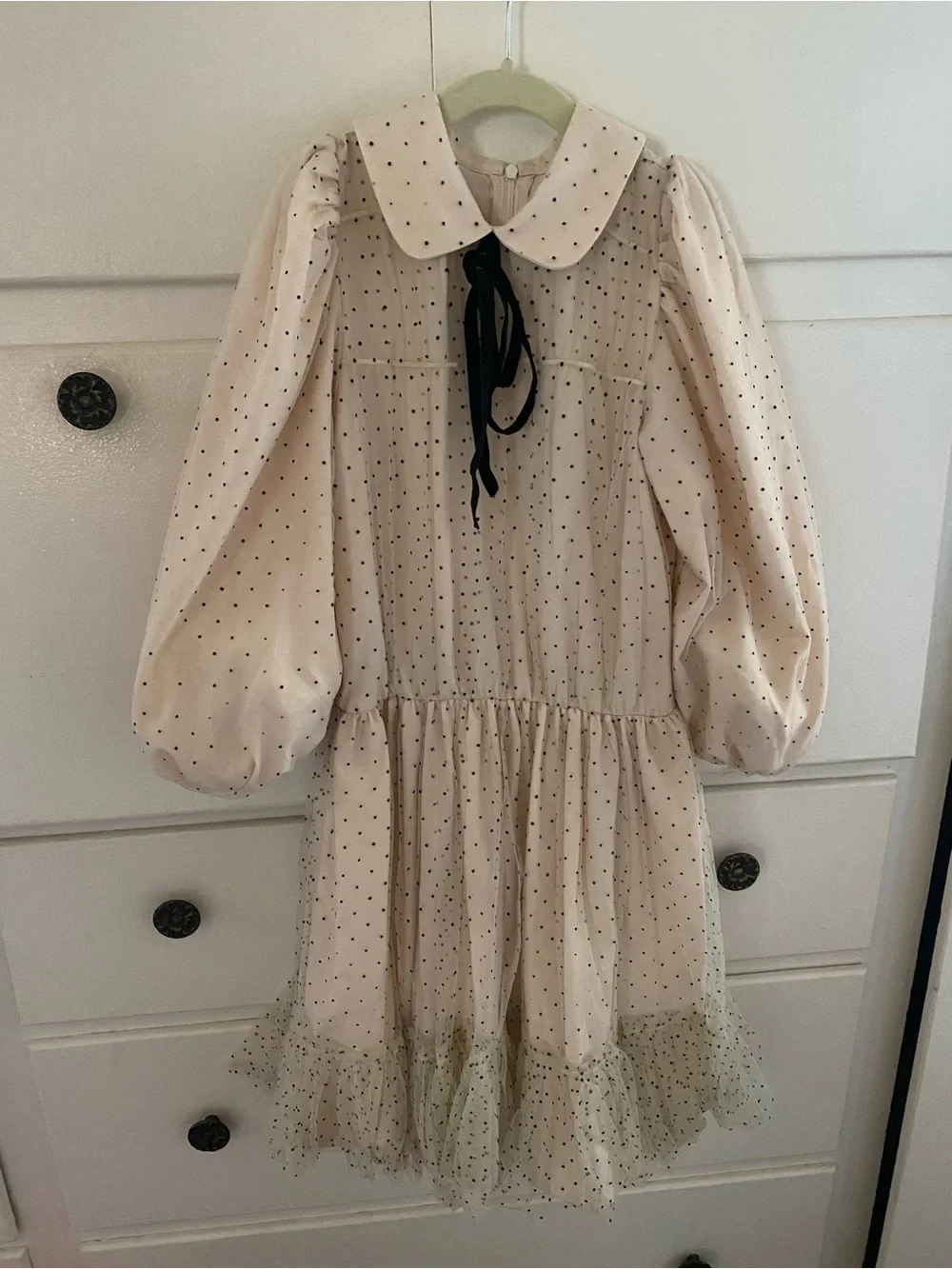 Lilou Girls Blush Polka Dot Peter Pan Collar Dress Size 10